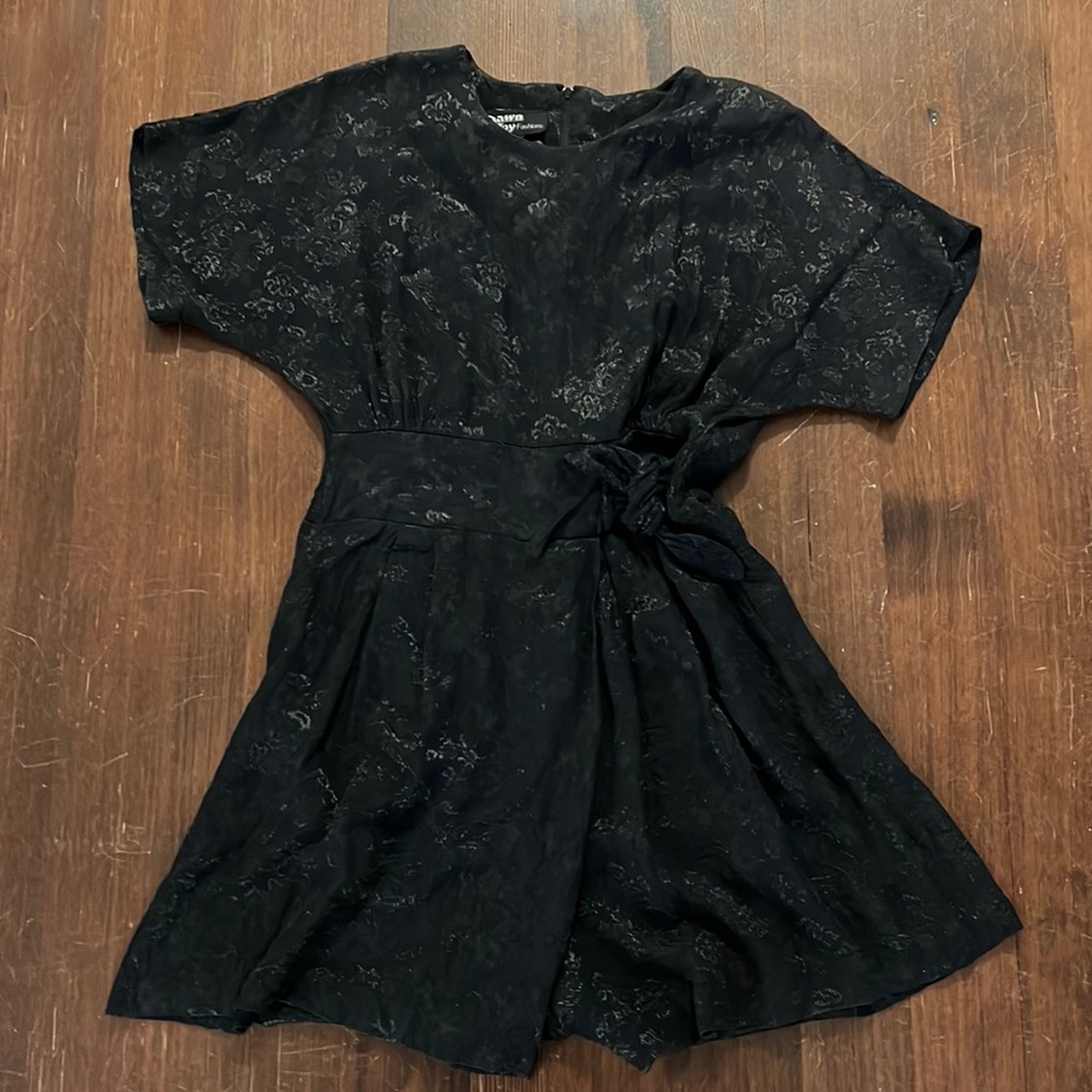 1990s Dawn Joy Black Jacquard Romper Medium